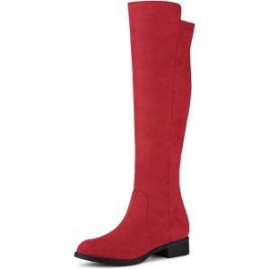 imageAllegra K Womens Side Zipper Chunky Heels Knee High BootsRed