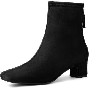 imageAllegra K Womens Square Toe Back Zip Chunky Low Heels Ankle BootiesBlack