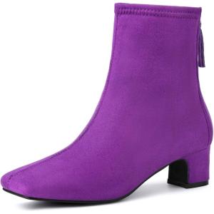 imageAllegra K Womens Square Toe Back Zip Chunky Low Heels Ankle BootiesDark Purple