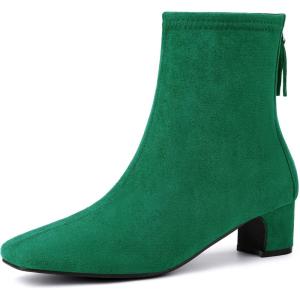 imageAllegra K Womens Square Toe Back Zip Chunky Low Heels Ankle BootiesGreen