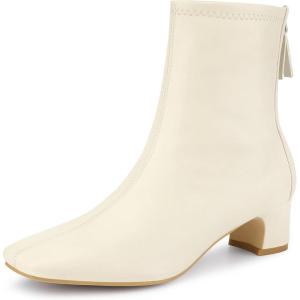 imageAllegra K Womens Square Toe Block Heels Ankle BootsCream