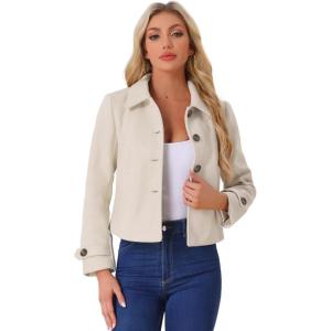 imageAllegra K Womens Turn Down Collar Long Sleeve Single Breasted Outwear Winter Pea CoatBeige