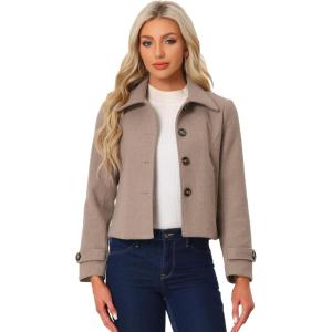 imageAllegra K Womens Turn Down Collar Long Sleeve Single Breasted Outwear Winter Pea CoatDark Beige