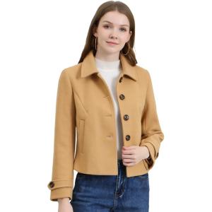 imageAllegra K Womens Turn Down Collar Long Sleeve Single Breasted Outwear Winter Pea CoatKhaki