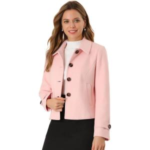imageAllegra K Womens Turn Down Collar Long Sleeve Single Breasted Outwear Winter Pea CoatPink