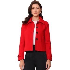 imageAllegra K Womens Turn Down Collar Long Sleeve Single Breasted Outwear Winter Pea CoatRed