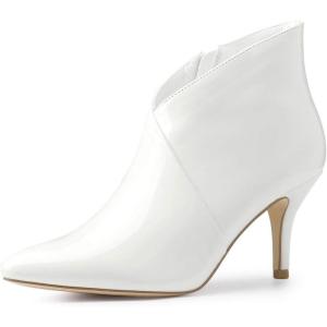 imageAllegra K Womens V Shape Pointed Toe Stiletto Heel Ankle BootsWhite
