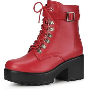 imageAllegra K Womens Zip Chunky Heel Platform Ankle Combat BootsRed