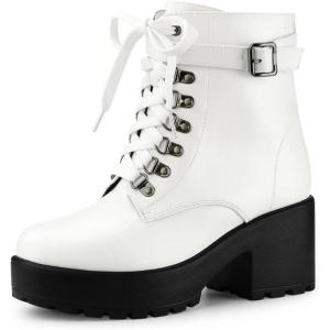 imageAllegra K Womens Zip Chunky Heel Platform Ankle Combat BootsWhite