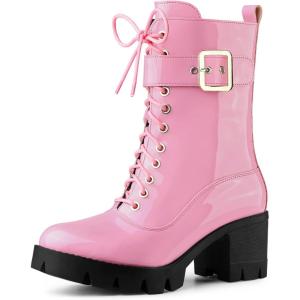 imageAllegra K Womens Zip Platform Chunky Heel Combat BootsPink