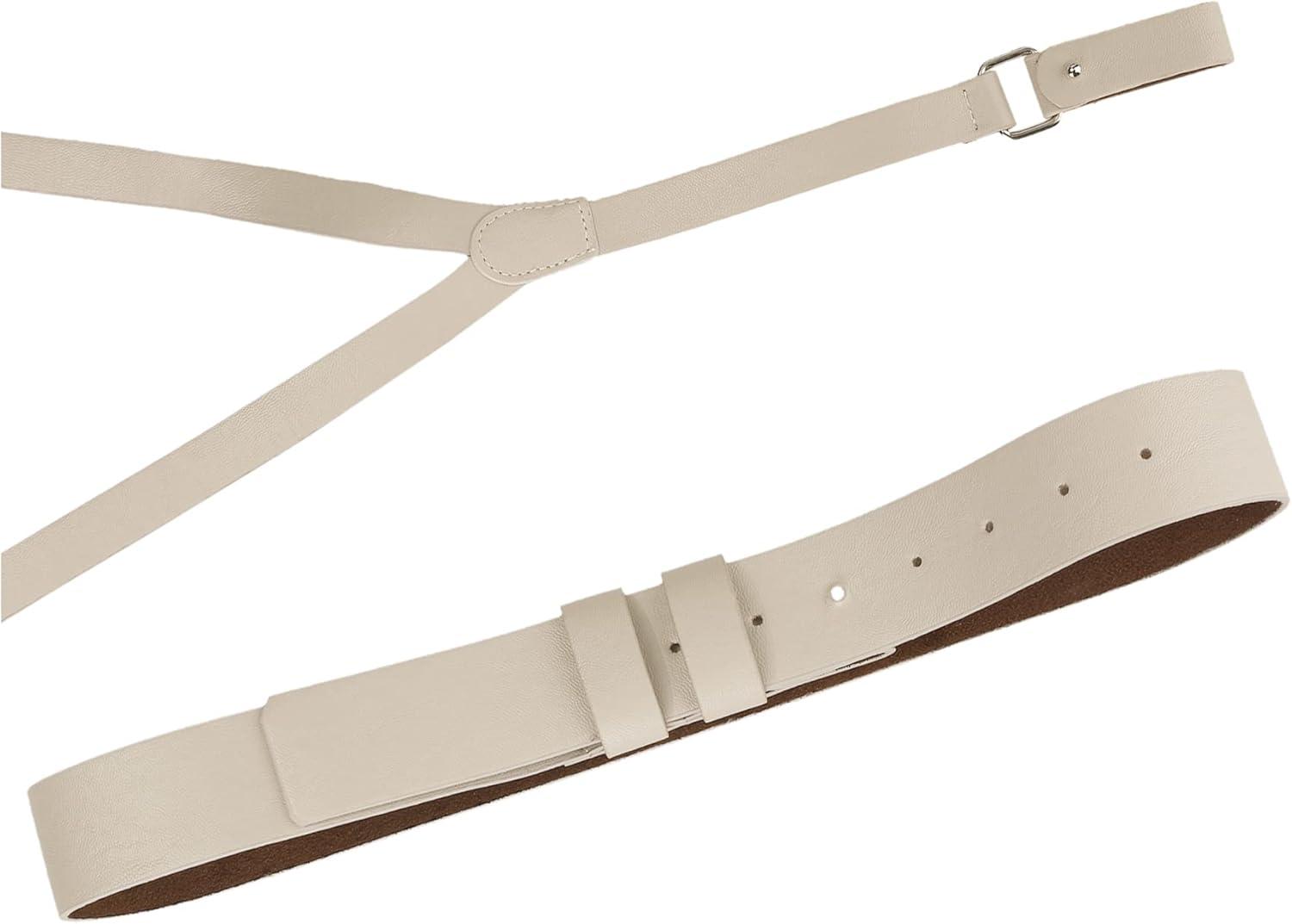 imageAllegra K Unisex Plus Size Vintage PU Leather Y Back Suspenders Adjustable Holes Belts for Women MenBeige