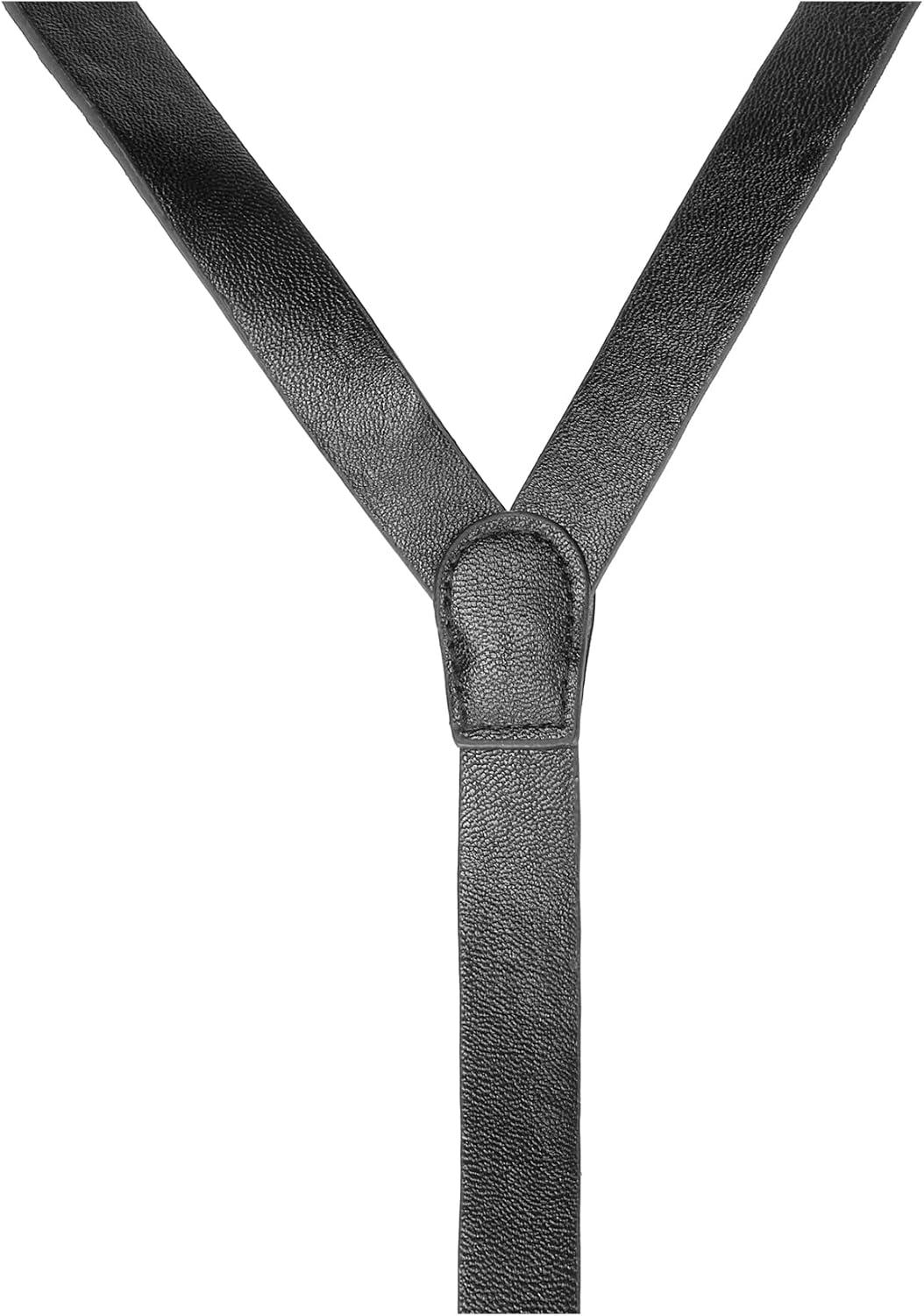 imageAllegra K Unisex Plus Size Vintage PU Leather Y Back Suspenders Adjustable Holes Belts for Women MenBlack