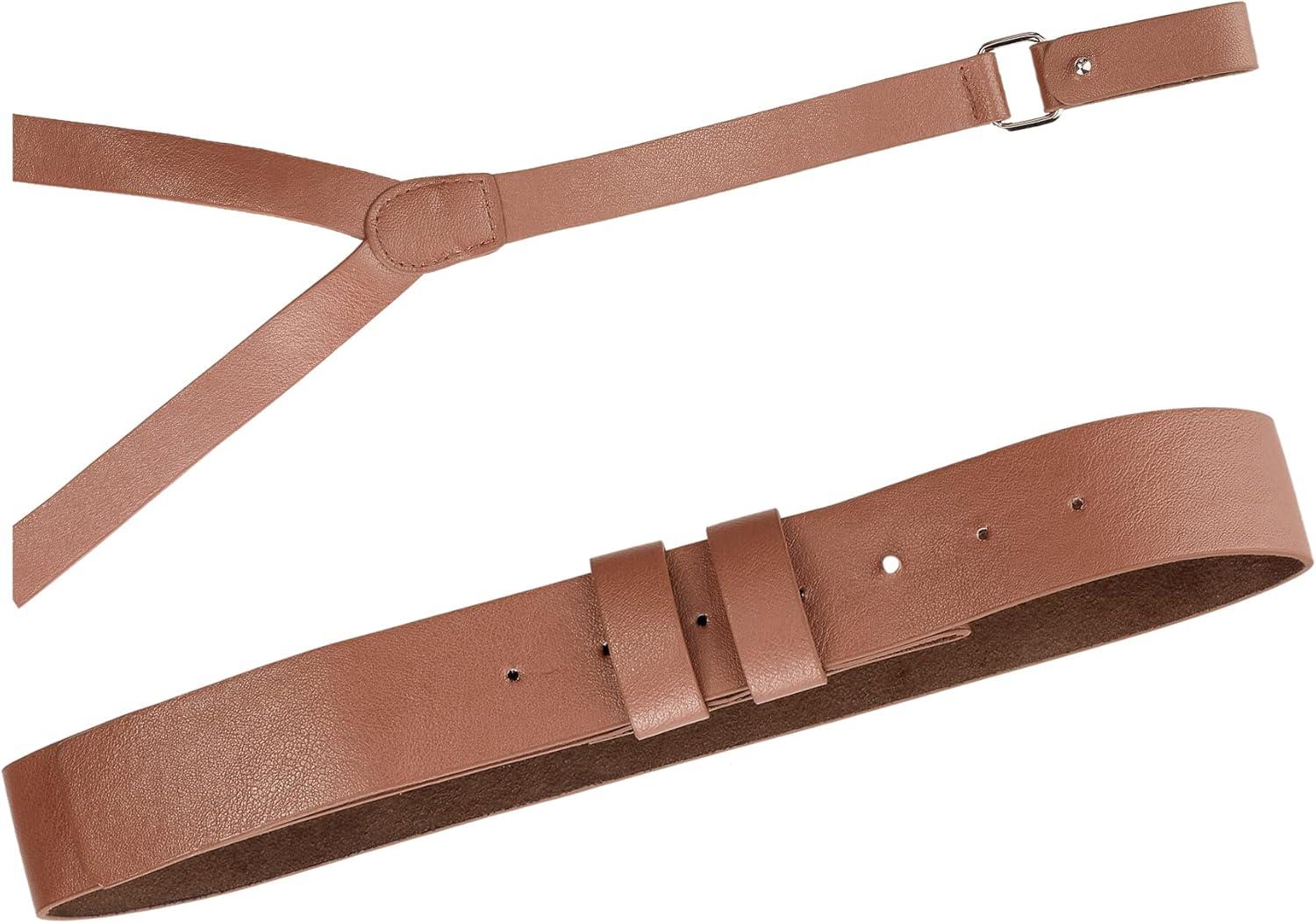 imageAllegra K Unisex Plus Size Vintage PU Leather Y Back Suspenders Adjustable Holes Belts for Women MenBrown