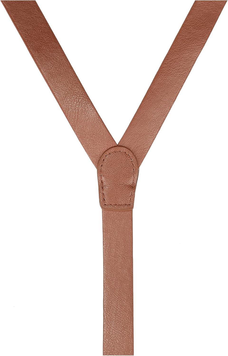 imageAllegra K Unisex Plus Size Vintage PU Leather Y Back Suspenders Adjustable Holes Belts for Women MenBrown