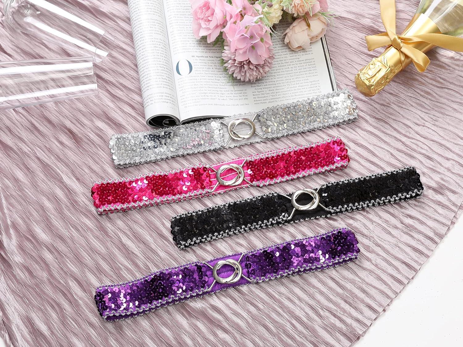 imageAllegra K Womens Glitter Skinny Stretchy Waist Belts Sequins Decor Elastic Belts for DressesColorful
