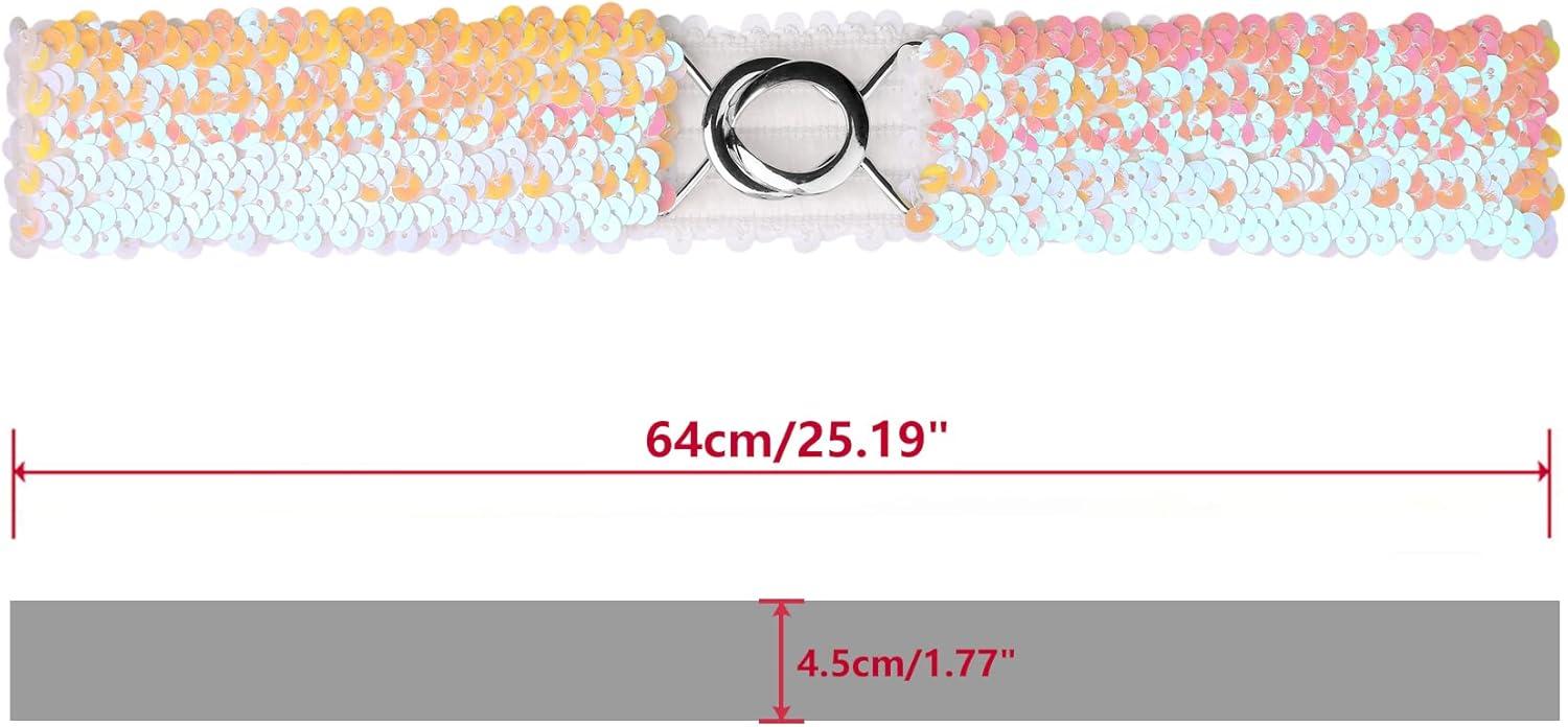 imageAllegra K Womens Glitter Skinny Stretchy Waist Belts Sequins Decor Elastic Belts for DressesColorful