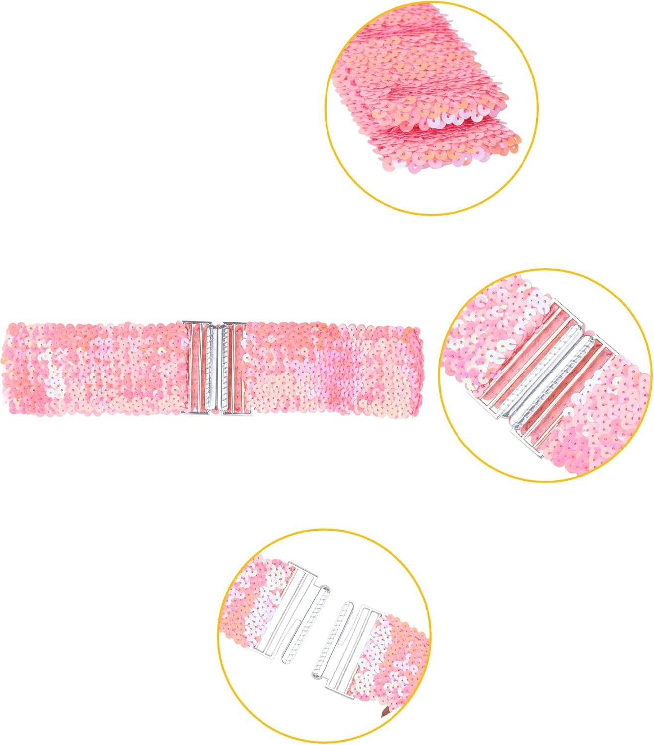imageAllegra K Womens Glitter Stretchy Waist Belts Interlock Buckles Sequins Decor Wide Elastic Belts 2PCSPink