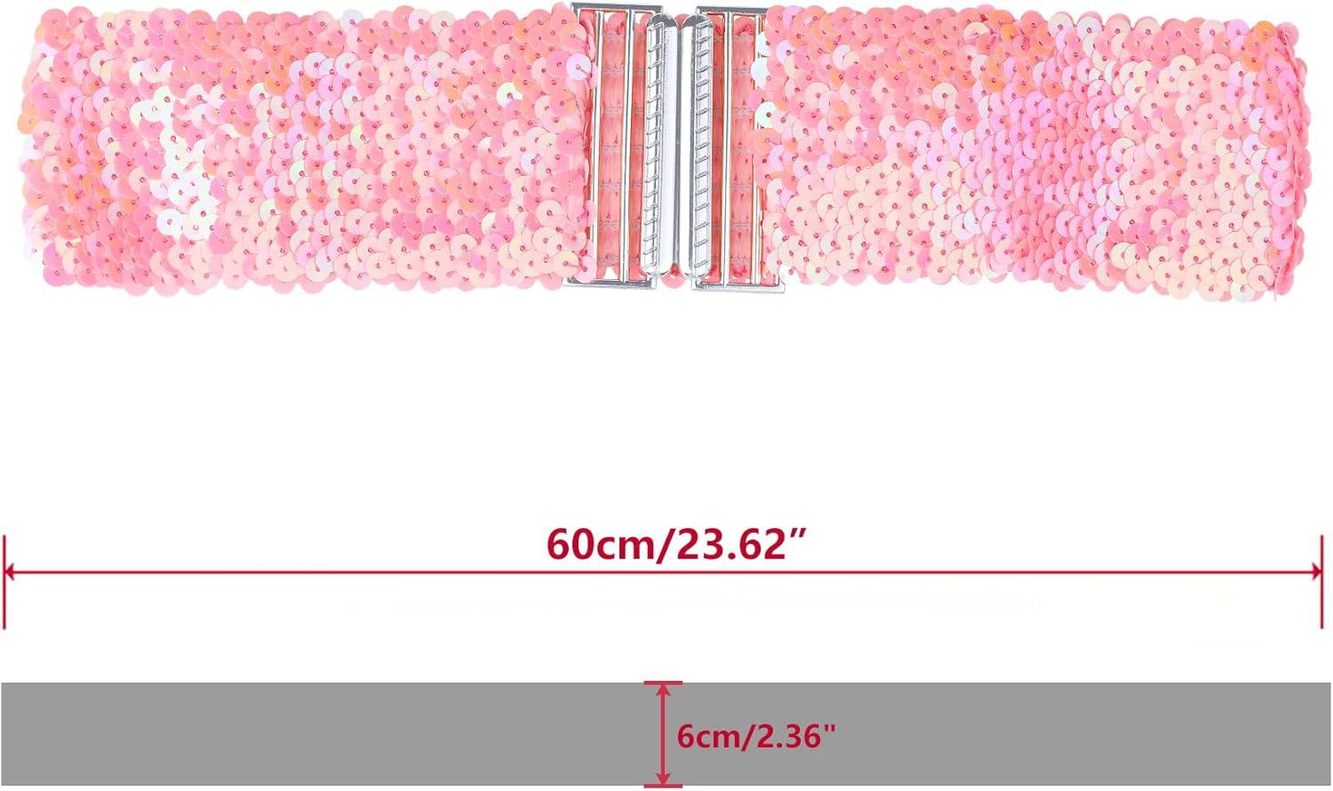 imageAllegra K Womens Glitter Stretchy Waist Belts Interlock Buckles Sequins Decor Wide Elastic Belts 2PCSPink