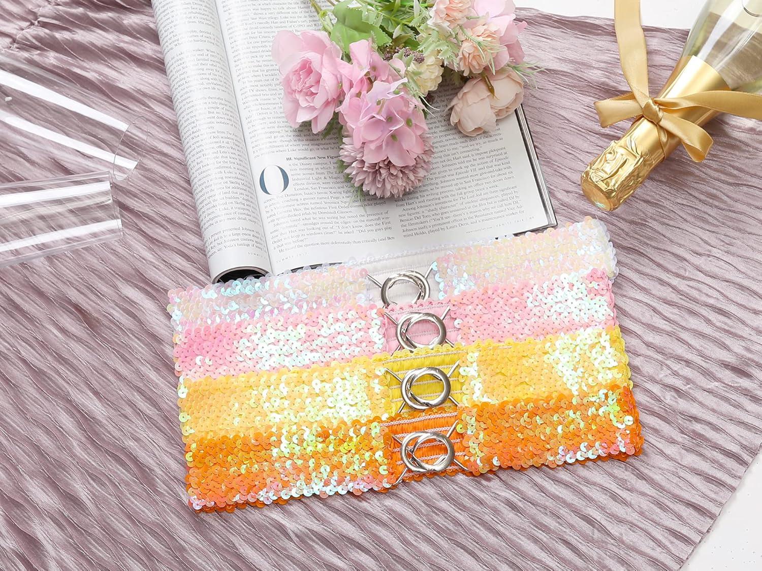 imageAllegra K Womens Skinny Elastic Waist Belts Sequins Decor Stretchy Belts for Dresses 2PCSColorful