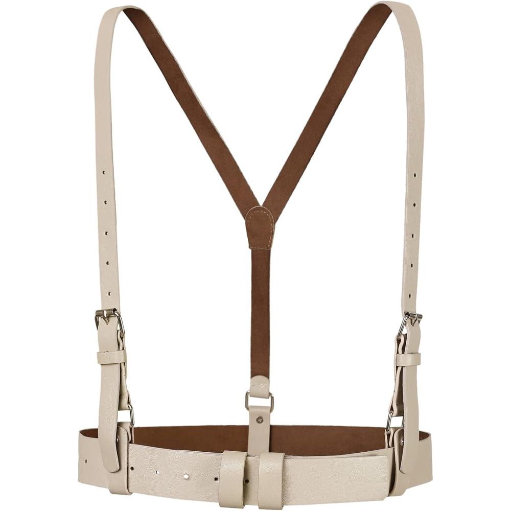 imageAllegra K Unisex Plus Size Vintage PU Leather Y Back Suspenders Adjustable Holes Belts for Women MenBeige