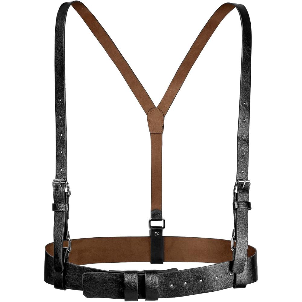 imageAllegra K Unisex Plus Size Vintage PU Leather Y Back Suspenders Adjustable Holes Belts for Women MenBlack