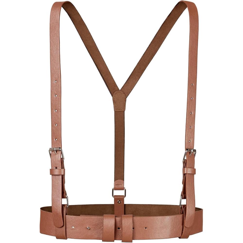 imageAllegra K Unisex Plus Size Vintage PU Leather Y Back Suspenders Adjustable Holes Belts for Women MenBrown