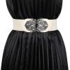 imageAllegra K Elastic Wide Waist Belts for Women Metal Buckle Stretchy BeltsBlack  Beige