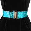 imageAllegra K Ladies Shinny Wide Waist Belts Interlock Buckles Sequins Decor Stretchy Belts for Women 2PCSBlue