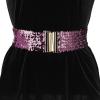 imageAllegra K Ladies Shinny Wide Waist Belts Interlock Buckles Sequins Decor Stretchy Belts for Women 2PCSDark Purple