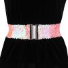 imageAllegra K Ladies Stretchy Wide Waist Belts Interlock Buckles Shinny Sequins Decor Belts for DressesPink