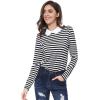 imageAllegra K Womens Contrast Collar Long Sleeves Peter Pan Collar Halloween Striped Blouse TopBlack