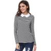 imageAllegra K Womens Contrast Collar Long Sleeves Peter Pan Collar Halloween Striped Blouse TopBlack