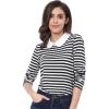 imageAllegra K Womens Contrast Collar Long Sleeves Peter Pan Collar Halloween Striped Blouse TopBlack