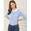 imageAllegra K Womens Contrast Collar Long Sleeves Peter Pan Collar Halloween Striped Blouse TopLight Blue