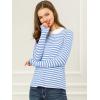 imageAllegra K Womens Contrast Collar Long Sleeves Peter Pan Collar Halloween Striped Blouse TopLight Blue