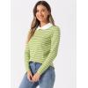 imageAllegra K Womens Contrast Collar Long Sleeves Peter Pan Collar Halloween Striped Blouse TopLight Green