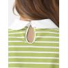 imageAllegra K Womens Contrast Collar Long Sleeves Peter Pan Collar Halloween Striped Blouse TopLight Green