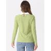 imageAllegra K Womens Contrast Collar Long Sleeves Peter Pan Collar Halloween Striped Blouse TopLight Green