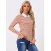 imageAllegra K Womens Contrast Collar Long Sleeves Peter Pan Collar Halloween Striped Blouse TopMulticolor