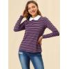imageAllegra K Womens Contrast Collar Long Sleeves Peter Pan Collar Halloween Striped Blouse TopPurple Black