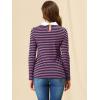 imageAllegra K Womens Contrast Collar Long Sleeves Peter Pan Collar Halloween Striped Blouse TopPurple Black
