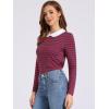 imageAllegra K Womens Contrast Collar Long Sleeves Peter Pan Collar Halloween Striped Blouse TopRed Blue