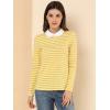 imageAllegra K Womens Contrast Collar Long Sleeves Peter Pan Collar Halloween Striped Blouse TopYellow