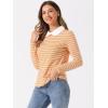 imageAllegra K Womens Contrast Collar Long Sleeves Peter Pan Collar Halloween Striped Blouse TopYellow Pink