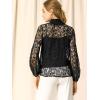 imageAllegra K Womens Floral Lace Top Turtleneck Puff Long Sleeve See Through Sheer BlouseBlack