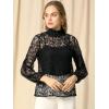 imageAllegra K Womens Floral Lace Top Turtleneck Puff Long Sleeve See Through Sheer BlouseBlack