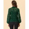 imageAllegra K Womens Floral Lace Top Turtleneck Puff Long Sleeve See Through Sheer BlouseDark Green