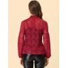 imageAllegra K Womens Floral Lace Top Turtleneck Puff Long Sleeve See Through Sheer BlouseDark Red