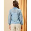 imageAllegra K Womens Floral Lace Top Turtleneck Puff Long Sleeve See Through Sheer BlouseGrey Blue