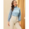 imageAllegra K Womens Floral Lace Top Turtleneck Puff Long Sleeve See Through Sheer BlouseGrey Blue
